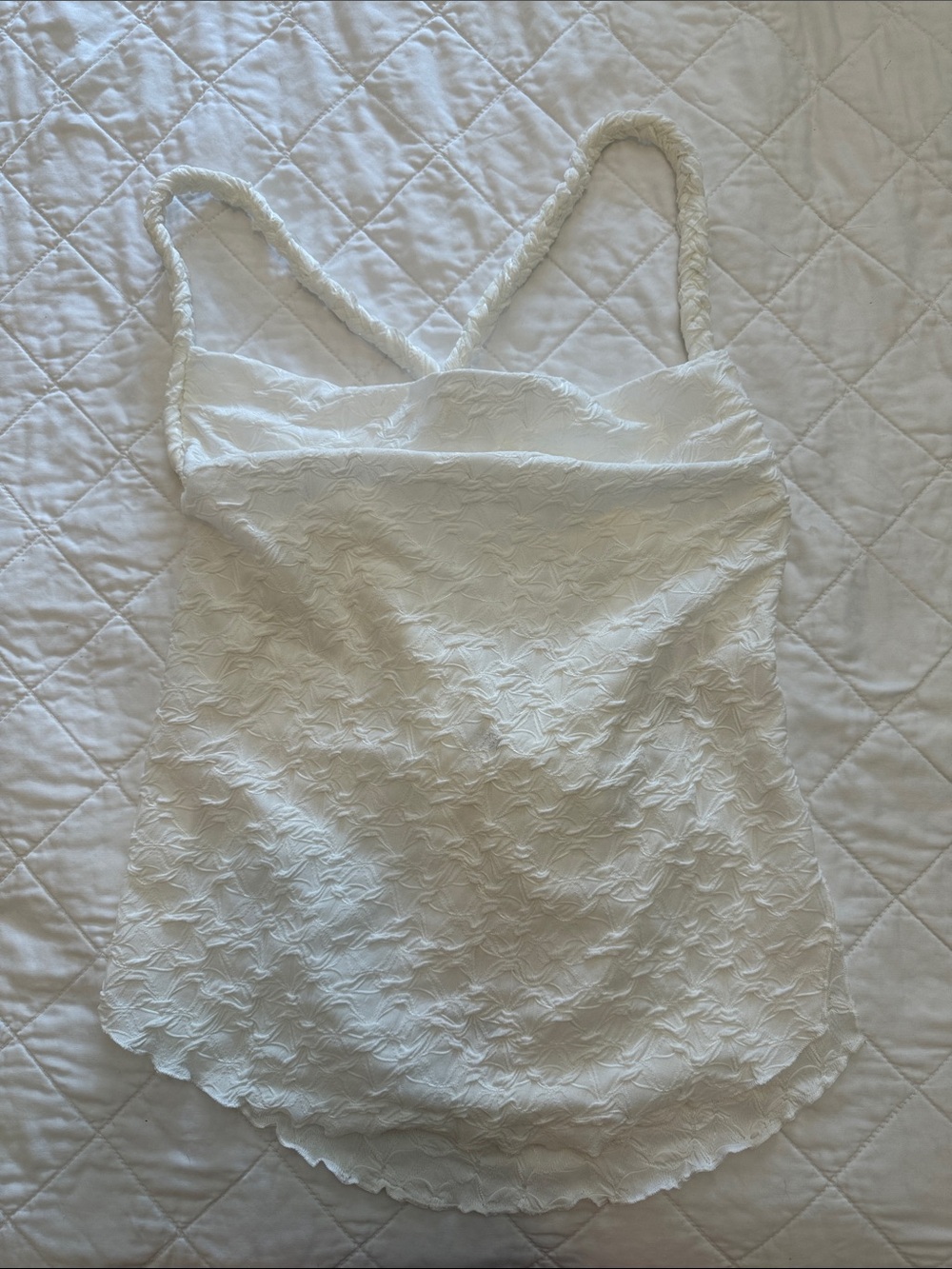 Free People White Textured Top with Braided Straps